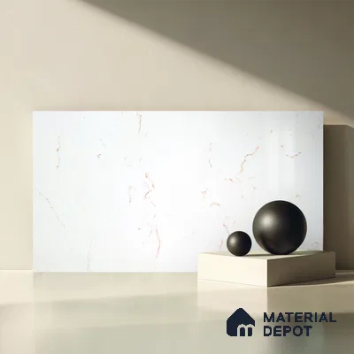 Belina Quartz QR 00322 Carrara Gold Aura Helsinki Series 10.5 ft x 5.35 ft Quartz - 20 mm | 10 Years and Replacement Warranty | Suitable for Kitchen, Restaurant, Counter Tops, Dining, Reception, office
