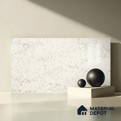 Belina Quartz QR 00282 Calacatta Belluno Grey Helsinki Series 10.5 ft x 5.35 ft Quartz - 20 mm | 10 Years and Replacement Warranty | Suitable for Kitchen, Restaurant, Counter Tops, Dining, Reception, office