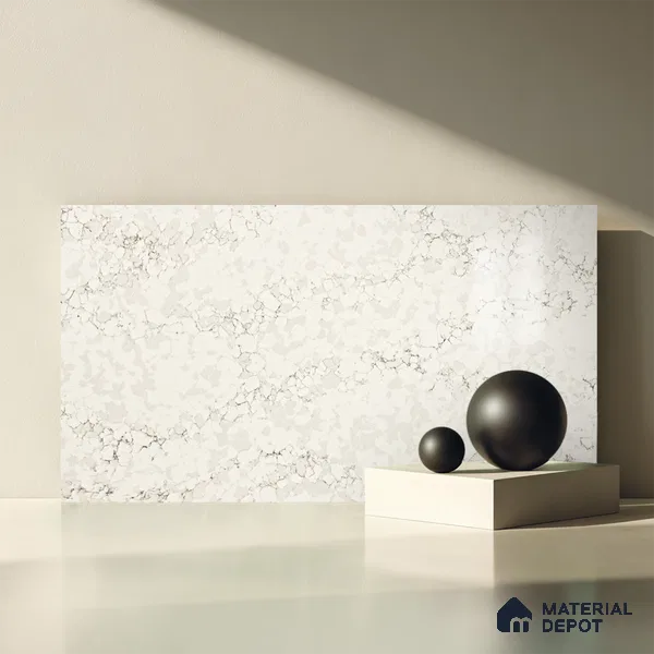 Belina Quartz QR 00282 Calacatta Belluno Grey Helsinki Series 10.5 ft x 5.35 ft Quartz - 20 mm | 10 Years and Replacement Warranty | Suitable for Kitchen, Restaurant, Counter Tops, Dining, Reception, office