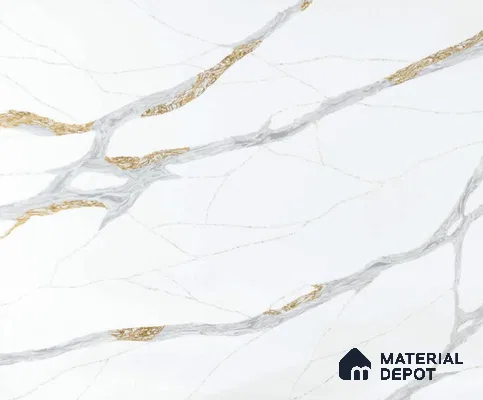 Belina Quartz QR 00283 Calacatta Luminara Helsinki Series 10.5 ft x 5.35 ft Quartz - 20 mm | 10 Years and Replacement Warranty | Suitable for Kitchen, Restaurant, Counter Tops, Dining, Reception, office