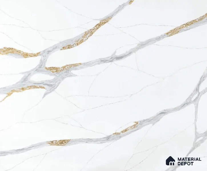 Belina Quartz QR 00283 Calacatta Luminara Helsinki Series 10.5 ft x 5.35 ft Quartz - 20 mm | 10 Years and Replacement Warranty | Suitable for Kitchen, Restaurant, Counter Tops, Dining, Reception, office