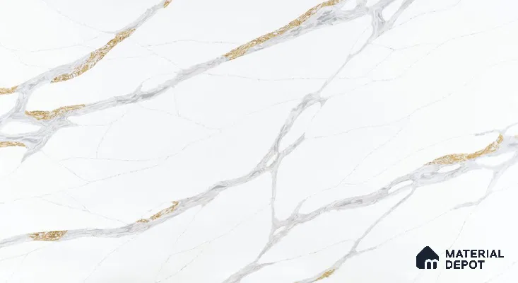 Belina Quartz QR 00283 Calacatta Luminara Helsinki Series 10.5 ft x 5.35 ft Quartz - 20 mm | 10 Years and Replacement Warranty | Suitable for Kitchen, Restaurant, Counter Tops, Dining, Reception, office