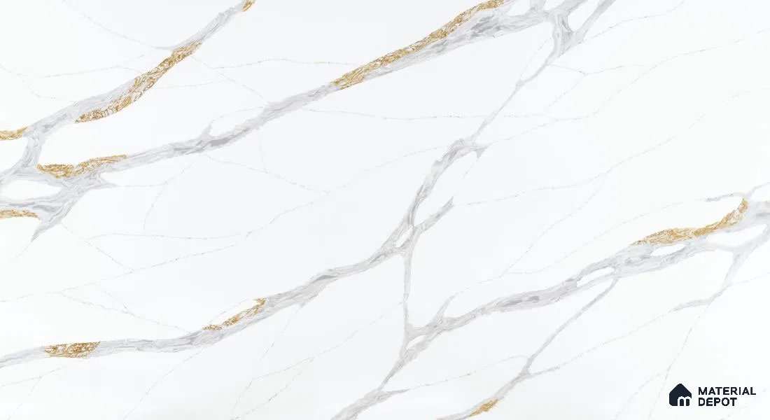 Belina Quartz QR 00283 Calacatta Luminara Helsinki Series 10.5 ft x 5.35 ft Quartz - 20 mm | 10 Years and Replacement Warranty | Suitable for Kitchen, Restaurant, Counter Tops, Dining, Reception, office