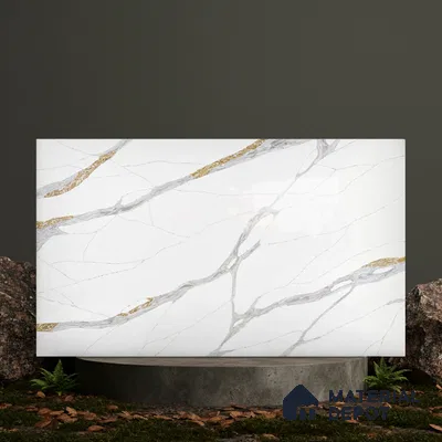 Belina Quartz QR 00283 Calacatta Luminara Helsinki Series 10.5 ft x 5.35 ft Quartz - 20 mm | 10 Years and Replacement Warranty | Suitable for Kitchen, Restaurant, Counter Tops, Dining, Reception, office