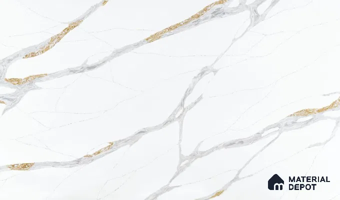 Belina Quartz QR 00283 Calacatta Luminara Helsinki Series 10.5 ft x 5.35 ft Quartz - 20 mm | 10 Years and Replacement Warranty | Suitable for Kitchen, Restaurant, Counter Tops, Dining, Reception, office