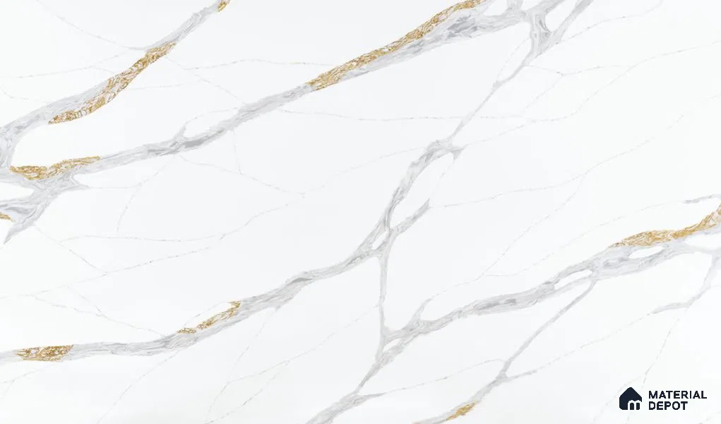 Belina Quartz QR 00283 Calacatta Luminara Helsinki Series 10.5 ft x 5.35 ft Quartz - 20 mm | 10 Years and Replacement Warranty | Suitable for Kitchen, Restaurant, Counter Tops, Dining, Reception, office