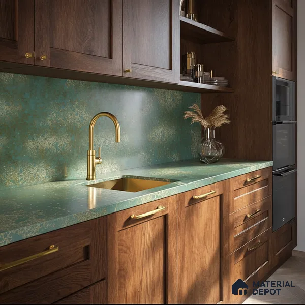 Belina Quartz QR 00333 Verde Imperial Helsinki Series 10.5 ft x 5.35 ft Quartz - 20 mm | 10 Years and Replacement Warranty | Suitable for Kitchen, Restaurant, Counter Tops, Dining, Reception, office