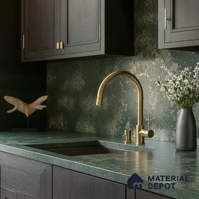 Belina Quartz QR 00333 Verde Imperial Helsinki Series 10.5 ft x 5.35 ft Quartz - 20 mm | 10 Years and Replacement Warranty | Suitable for Kitchen, Restaurant, Counter Tops, Dining, Reception, office
