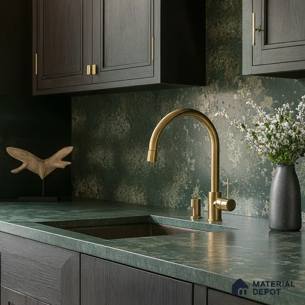 Belina Quartz QR 00333 Verde Imperial Helsinki Series 10.5 ft x 5.35 ft Quartz - 20 mm | 10 Years and Replacement Warranty | Suitable for Kitchen, Restaurant, Counter Tops, Dining, Reception, office