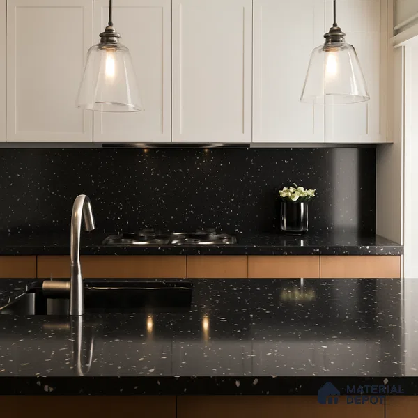 Belina Quartz QR 00311 Black Nova Helsinki Series 10.5 ft x 5.35 ft Quartz - 20 mm | 10 Years and Replacement Warranty | Suitable for Kitchen, Restaurant, Counter Tops, Dining, Reception, office