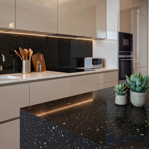 Belina Quartz QR 00311 Black Nova Helsinki Series 10.5 ft x 5.35 ft Quartz - 20 mm | 10 Years and Replacement Warranty | Suitable for Kitchen, Restaurant, Counter Tops, Dining, Reception, office