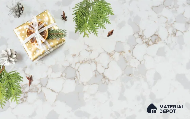 Belina Quartz QR 00281 Calacatta Aurelia Brown Helsinki Series 10.5 ft x 5.35 ft Quartz - 20 mm | 10 Years and Replacement Warranty | Suitable for Kitchen, Restaurant, Counter Tops, Dining, Reception, office