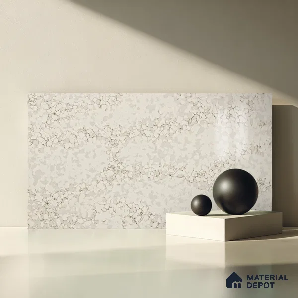 Belina Quartz QR 00281 Calacatta Aurelia Brown Helsinki Series 10.5 ft x 5.35 ft Quartz - 20 mm | 10 Years and Replacement Warranty | Suitable for Kitchen, Restaurant, Counter Tops, Dining, Reception, office