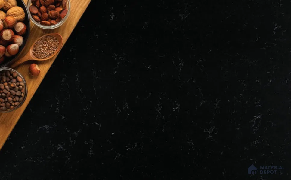 Belina Quartz QR 00326 Carrara Ocean Black Helsinki Series 10.5 ft x 5.35 ft Quartz - 20 mm | 10 Years and Replacement Warranty | Suitable for Kitchen, Restaurant, Counter Tops, Dining, Reception, office (Sample)
