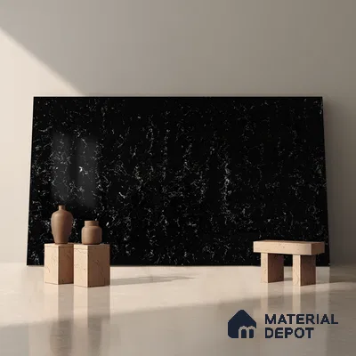 Belina Quartz QR 00326 Carrara Ocean Black Helsinki Series 10.5 ft x 5.35 ft Quartz - 20 mm | 10 Years and Replacement Warranty | Suitable for Kitchen, Restaurant, Counter Tops, Dining, Reception, office (Sample)