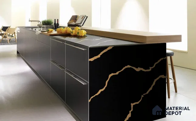 Belina Quartz QR 00291 Calacatta Golden Satwario Helsinki Series 10.5 ft x 5.35 ft Quartz - 20 mm | 10 Years and Replacement Warranty | Suitable for Kitchen, Restaurant, Counter Tops, Dining, Reception, office