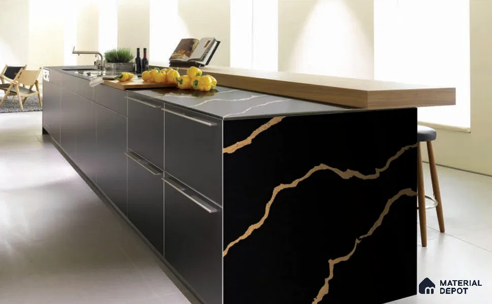 Belina Quartz QR 00291 Calacatta Golden Satwario Helsinki Series 10.5 ft x 5.35 ft Quartz - 20 mm | 10 Years and Replacement Warranty | Suitable for Kitchen, Restaurant, Counter Tops, Dining, Reception, office