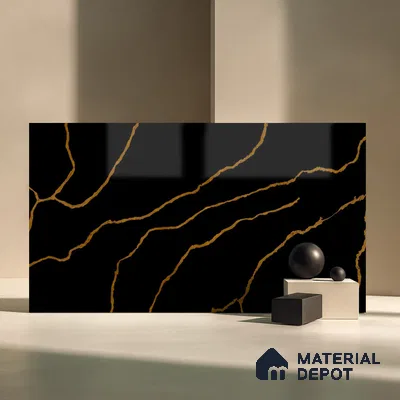Belina Quartz QR 00291 Calacatta Golden Satwario Helsinki Series 10.5 ft x 5.35 ft Quartz - 20 mm | 10 Years and Replacement Warranty | Suitable for Kitchen, Restaurant, Counter Tops, Dining, Reception, office