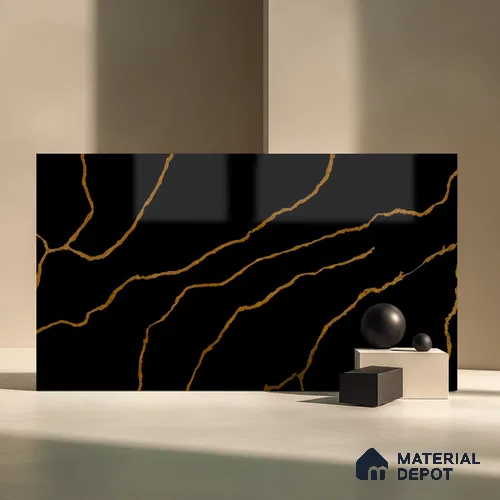 Belina Quartz QR 00291 Calacatta Golden Satwario Helsinki Series 10.5 ft x 5.35 ft Quartz - 20 mm | 10 Years and Replacement Warranty | Suitable for Kitchen, Restaurant, Counter Tops, Dining, Reception, office