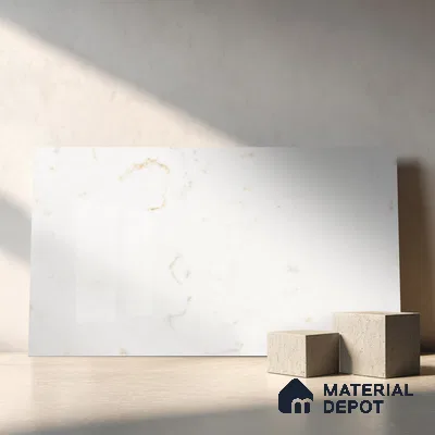 Belina Quartz QR 00285 Carrara Tioli White Helsinki Series 10.5 ft x 5.35 ft Quartz - 20 mm | 10 Years and Replacement Warranty | Suitable for Kitchen, Restaurant, Counter Tops, Dining, Reception, office
