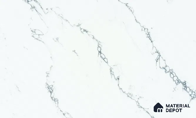 Belina Quartz QR 00277 Calacatta Lucento Helsinki Series 10.5 ft x 5.35 ft Quartz - 20 mm | 10 Years and Replacement Warranty | Suitable for Kitchen, Restaurant, Counter Tops, Dining, Reception, office