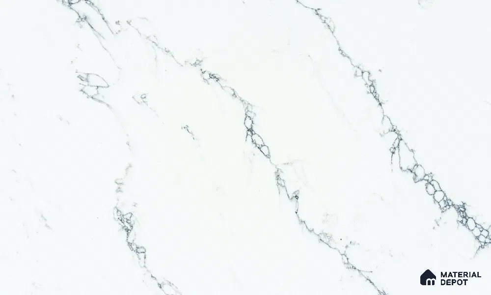 Belina Quartz QR 00277 Calacatta Lucento Helsinki Series 10.5 ft x 5.35 ft Quartz - 20 mm | 10 Years and Replacement Warranty | Suitable for Kitchen, Restaurant, Counter Tops, Dining, Reception, office