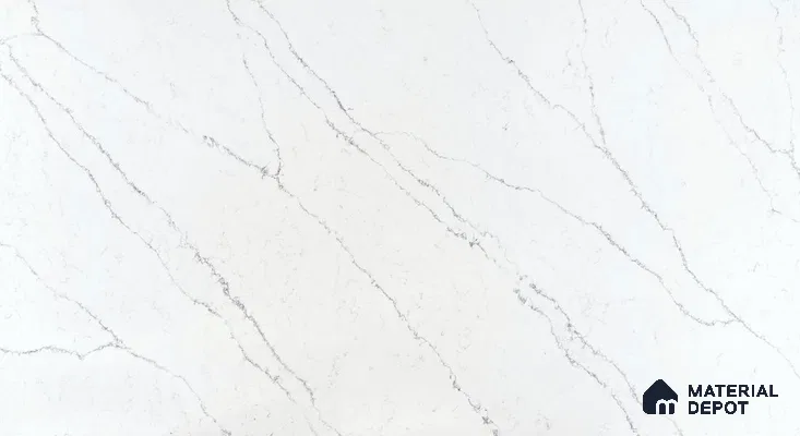Belina Quartz QR 00277 Calacatta Lucento Helsinki Series 10.5 ft x 5.35 ft Quartz - 20 mm | 10 Years and Replacement Warranty | Suitable for Kitchen, Restaurant, Counter Tops, Dining, Reception, office