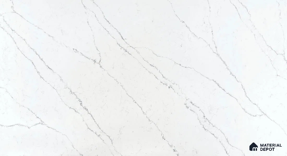 Belina Quartz QR 00277 Calacatta Lucento Helsinki Series 10.5 ft x 5.35 ft Quartz - 20 mm | 10 Years and Replacement Warranty | Suitable for Kitchen, Restaurant, Counter Tops, Dining, Reception, office