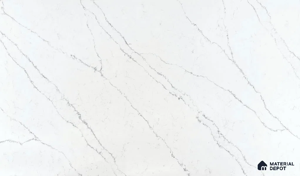 Belina Quartz QR 00277 Calacatta Lucento Helsinki Series 10.5 ft x 5.35 ft Quartz - 20 mm | 10 Years and Replacement Warranty | Suitable for Kitchen, Restaurant, Counter Tops, Dining, Reception, office