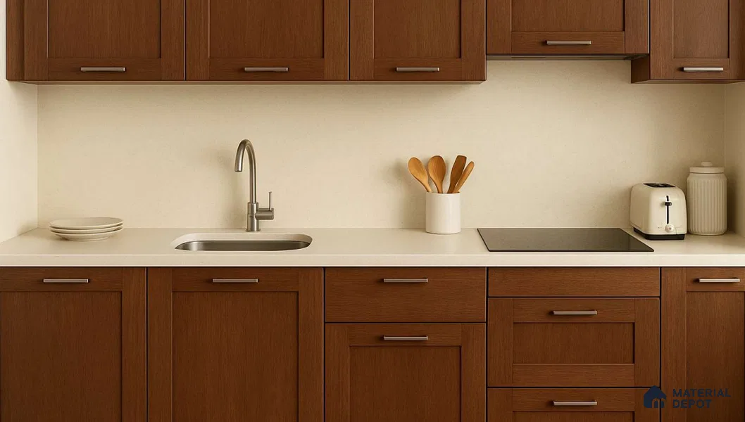 Belina Quartz QR 00359 B Almond Mist Jumbo Helsinki Series 10.83 ft x 5.41 ft Quartz - 20 mm | 10 Years and Replacement Warranty | Suitable for Kitchen, Restaurant, Counter Tops, Dining, Reception, office