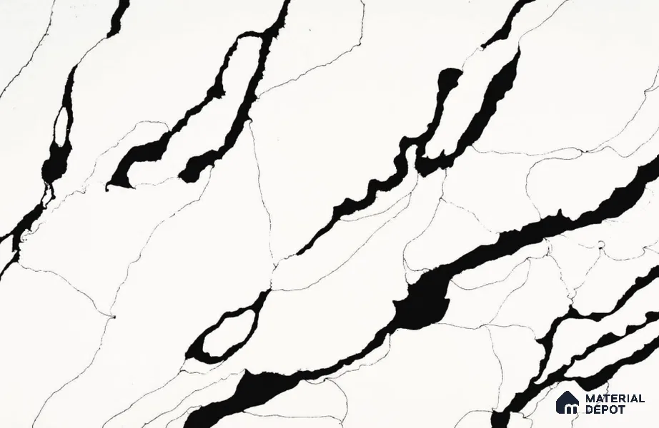 Belina Quartz QR 00348 B Noir Cascade Jumbo Helsinki Series 10.83 ft x 5.41 ft Quartz - 20 mm | 10 Years and Replacement Warranty | Suitable for Kitchen, Restaurant, Counter Tops, Dining, Reception, office