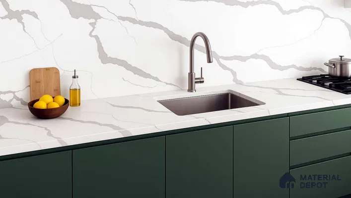 Belina Quartz QR 00345 B Arctic Cascade Jumbo Helsinki Series 10.83 ft x 5.41 ft Quartz - 20 mm | 10 Years and Replacement Warranty | Suitable for Kitchen, Restaurant, Counter Tops, Dining, Reception, office