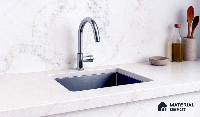 Belina Quartz QR 00340 B Frosted Veil Jumbo Helsinki Series 10.83 ft x 5.41 ft Quartz - 20 mm | 10 Years and Replacement Warranty | Suitable for Kitchen, Restaurant, Counter Tops, Dining, Reception, office