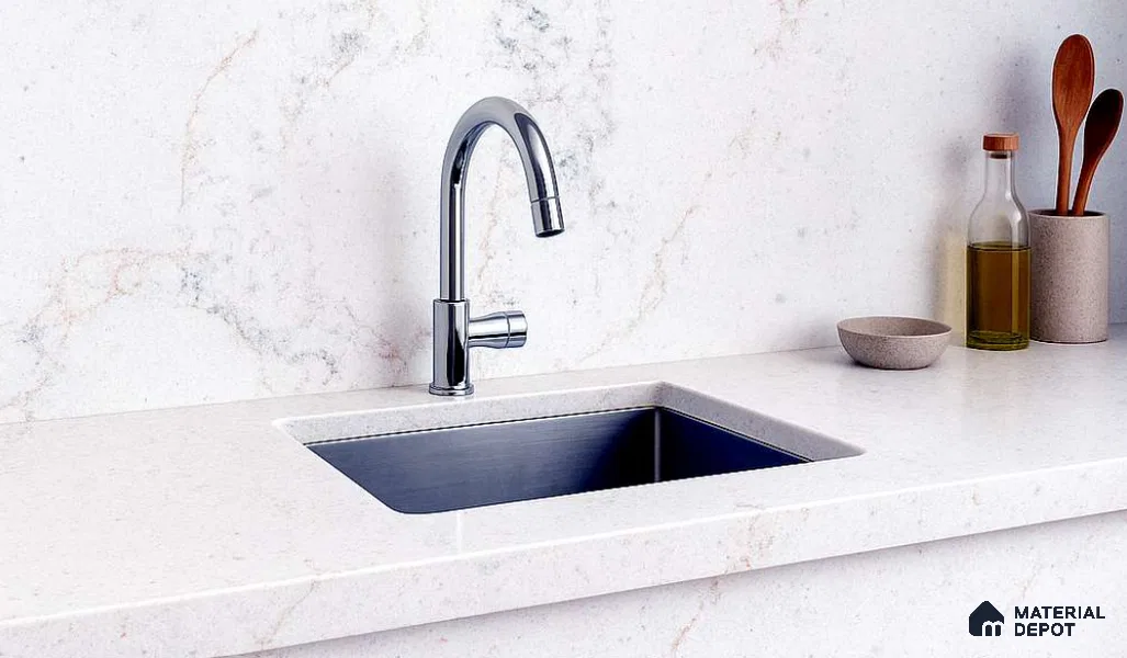 Belina Quartz QR 00340 B Frosted Veil Jumbo Helsinki Series 10.83 ft x 5.41 ft Quartz - 20 mm | 10 Years and Replacement Warranty | Suitable for Kitchen, Restaurant, Counter Tops, Dining, Reception, office