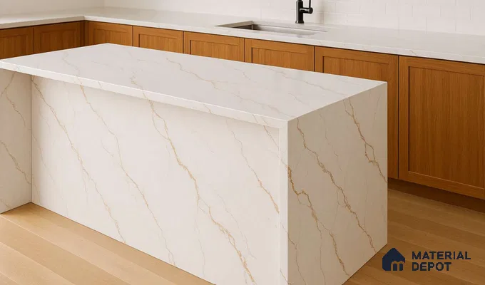 Belina Quartz QR 00341 Rosso Vein Mini Jumbo Helsinki Series 10.53 ft x 4.79 ft Quartz - 20 mm | 10 Years and Replacement Warranty | Suitable for Kitchen, Restaurant, Counter Tops, Dining, Reception, office