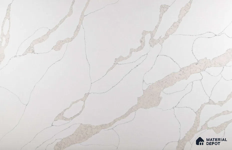 Belina Quartz QR 00346 Calacatta Drift Mini Jumbo Helsinki Series 10.53 ft x 4.79 ft Quartz - 20 mm | 10 Years and Replacement Warranty | Suitable for Kitchen, Restaurant, Counter Tops, Dining, Reception, office