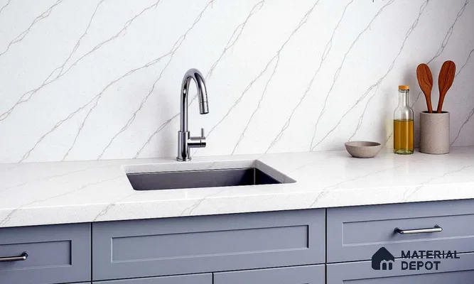 Belina Quartz QR 00337 B Auric Vein Jumbo Helsinki Series 10.83 ft x 5.41 ft Quartz - 20 mm | 10 Years and Replacement Warranty | Suitable for Kitchen, Restaurant, Counter Tops, Dining, Reception, office