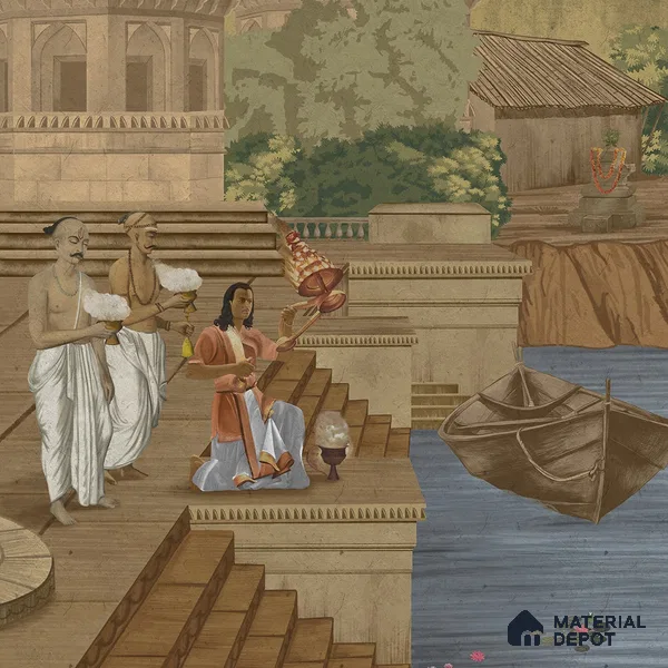Kashi Indian Handmade Wallpaper, Sepia