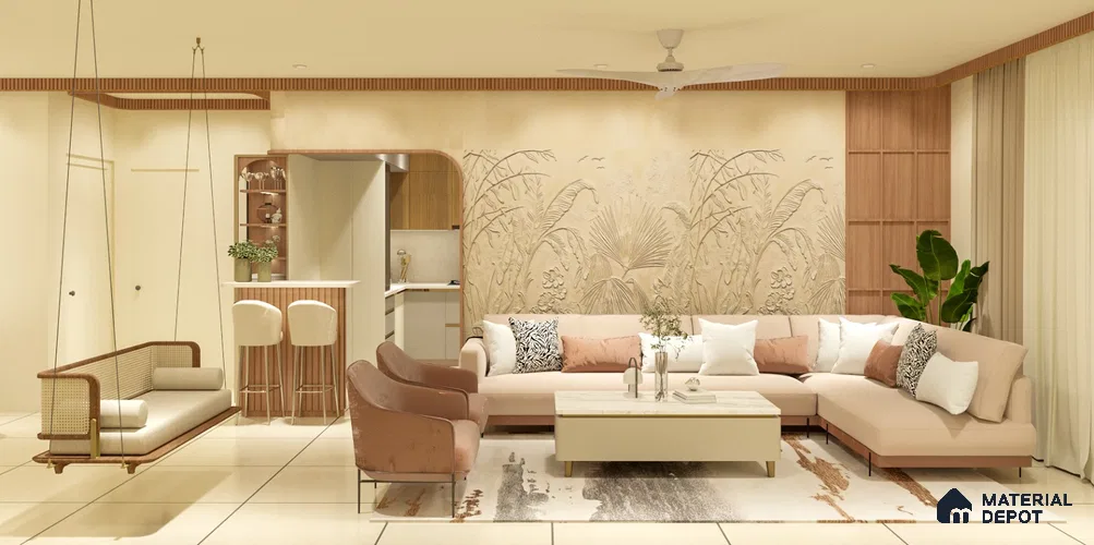 Duco Paintable Luxurious Neutral-Toned Living Room Panel 9 ft x 8 ft  CNC HDHMR Panel - 25 mm