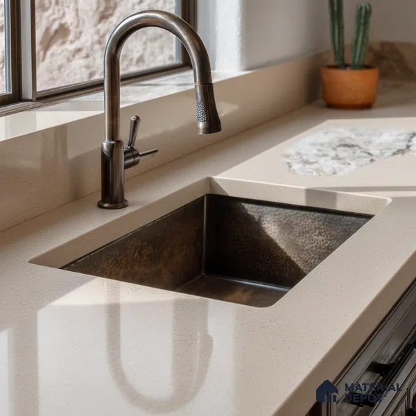 Belina Quartz QR 00215 Serene Dune Helsinki Series 11.5 ft x 6.5 ft Quartz - 20 mm | 10 Years of Replacement Warranty | Suitable for Kitchen, Restaurant, Counter Tops, Dining, Reception, office
