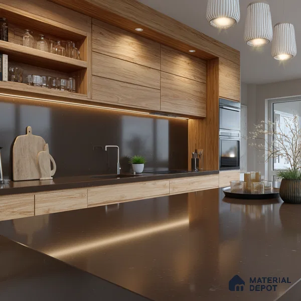 Belina Quartz QR 00213 Mocha Satin Helsinki Series 11.5 ft x 6.5 ft Quartz - 20 mm | 10 Years of Replacement Warranty | Suitable for Kitchen, Restaurant, Counter Tops, Dining, Reception, office