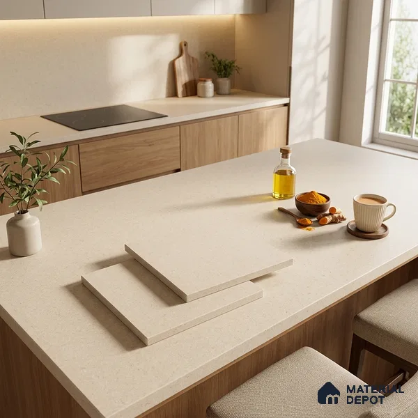 Marble Counter Top Slab TL 06035 Iconic Crema 8 ft x 2.6 ft mm Full Body Vitrified Matte Finish - 15 mm | Suitable For Counter Top, Dining Table Top & Window Frame