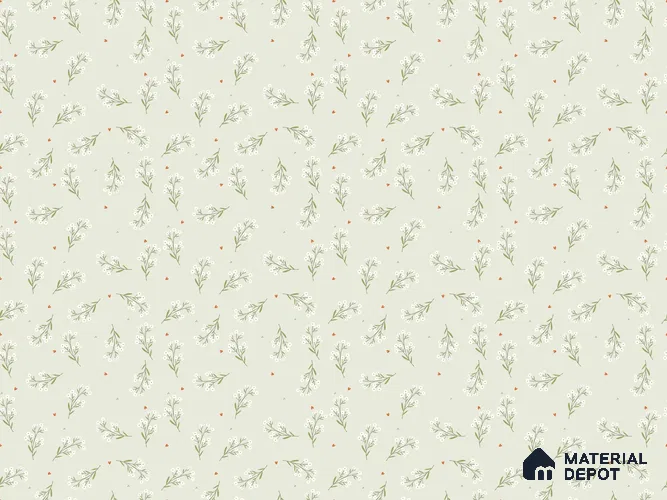 Mint Heart Whimsy Wallpaper with White Flowers Hearts and Dots on Soft Background Wallpaper | Material Depot