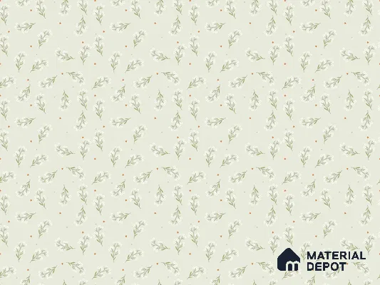 Mint Heart Whimsy Wallpaper with White Flowers Hearts and Dots on Soft Background | WP 05275 Canvas | 250 GSM WP01CNF Paper | (MOQ = 30 Sq. Ft.)