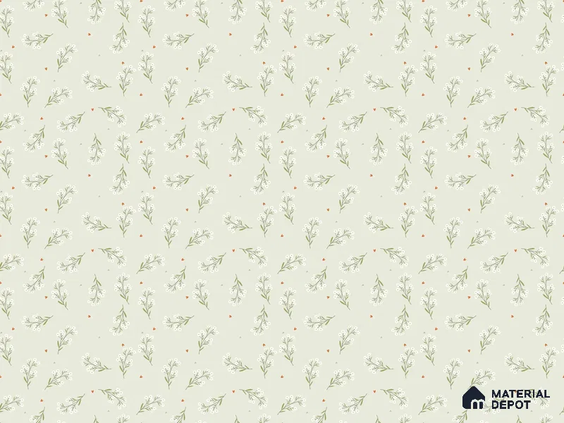 Mint Heart Whimsy Wallpaper with White Flowers Hearts and Dots on Soft Background | WP 05275 Canvas | 250 GSM WP01CNF Paper | (MOQ = 30 Sq. Ft.)