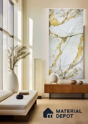 White Marble Look Alabaster Sheet/Panel 8 ft x 4 ft - 2 mm | PN 06480 | Suitable for Pooja Room, Feature Wall, Ceiling & Reception | Width is Subjected to 5% Variation