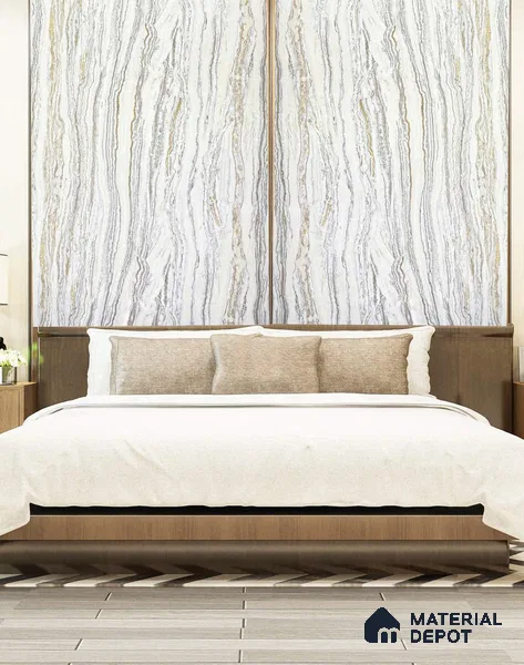 Grey Marble Look Alabaster Sheet/Panel 8 ft x 4 ft - 2 mm | PN 06481 | Suitable for Pooja Room, Feature Wall, Ceiling & Reception | Width is Subjected to 5% Variation