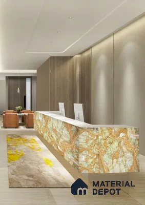 Brown Marble Look Alabaster Sheet/Panel 8 ft x 4 ft - 2 mm | PN 06483 | Suitable for Pooja Room, Feature Wall, Ceiling & Reception | Width is Subjected to 5% Variation
