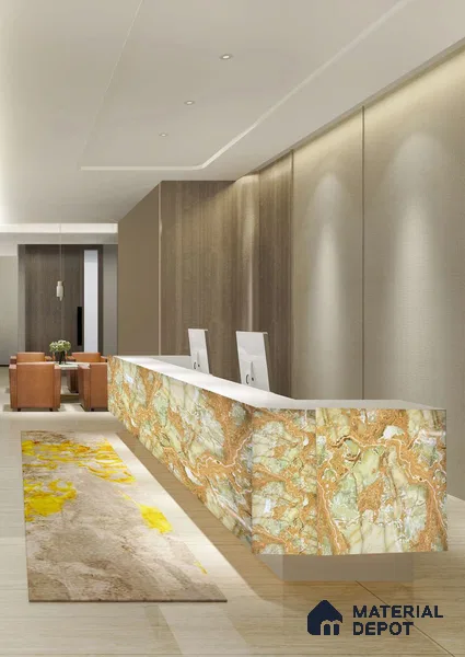 Brown Marble Look Alabaster Sheet/Panel 8 ft x 4 ft - 2 mm | PN 06483 | Suitable for Pooja Room, Feature Wall, Ceiling & Reception | Width is Subjected to 5% Variation