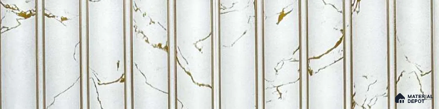 White Marble Louver PN 05542 8 ft x 6 inch Charcoal Panel - 7 mm | Suitable for Feature Wall, TV Unit & Living Room | Width is Subjected to 5% Variation